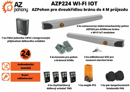 AZP224 Wi-Fi IoT - azpohon pro dvoukřídlou bránu do 4 m průjezdu